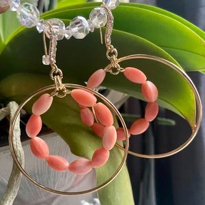 BRAND NEW Double Hoop Earrings with Coral Beads 🌷